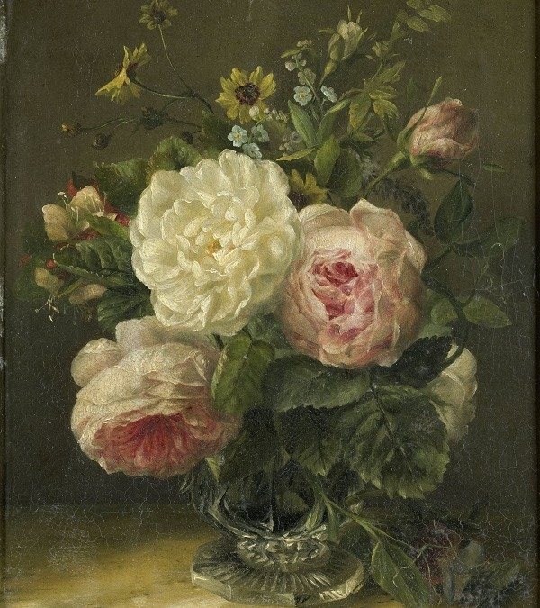 Stilleven met bloemen in een kristallen vaas, Gerardina Jacoba van de Sande Bakhuyzen, 1850 - 1880