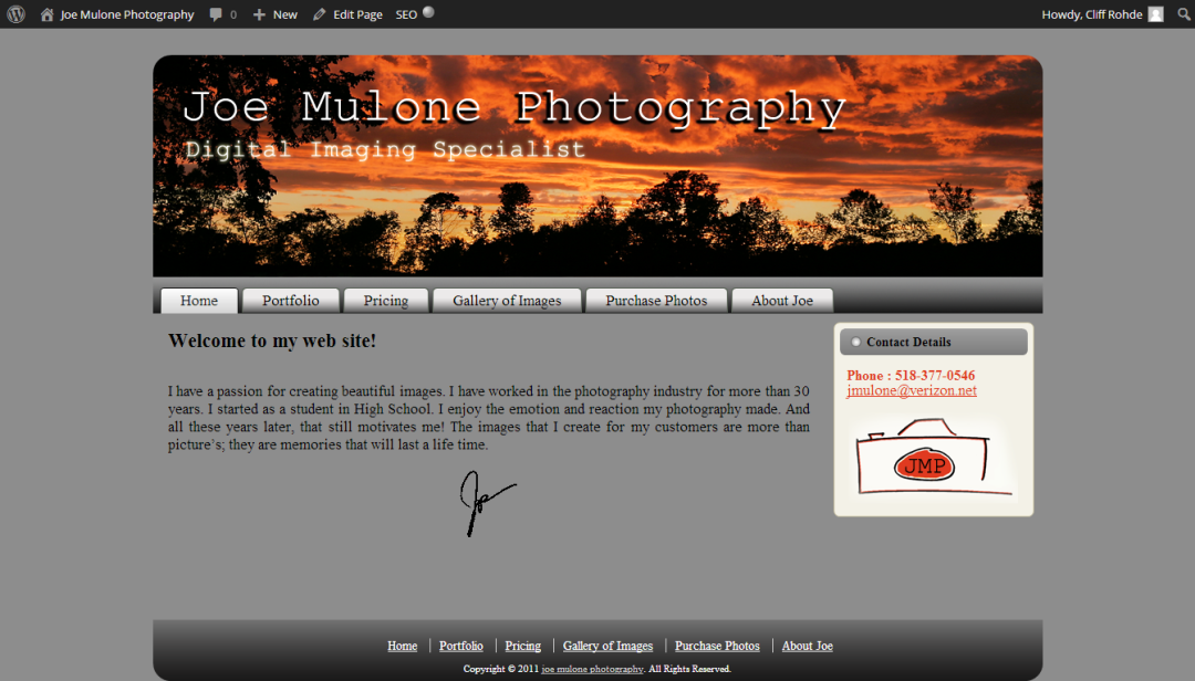 Joe Mulone Photography Home screen shot