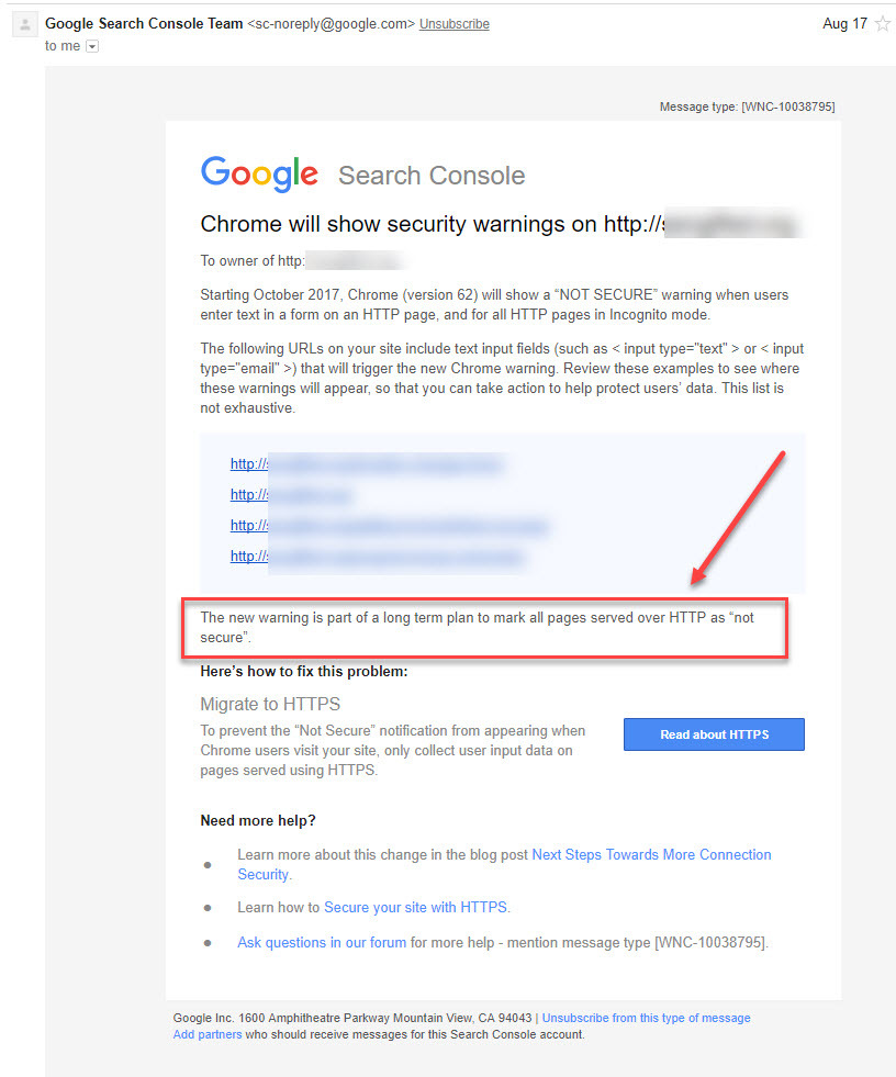 google search console warning about https