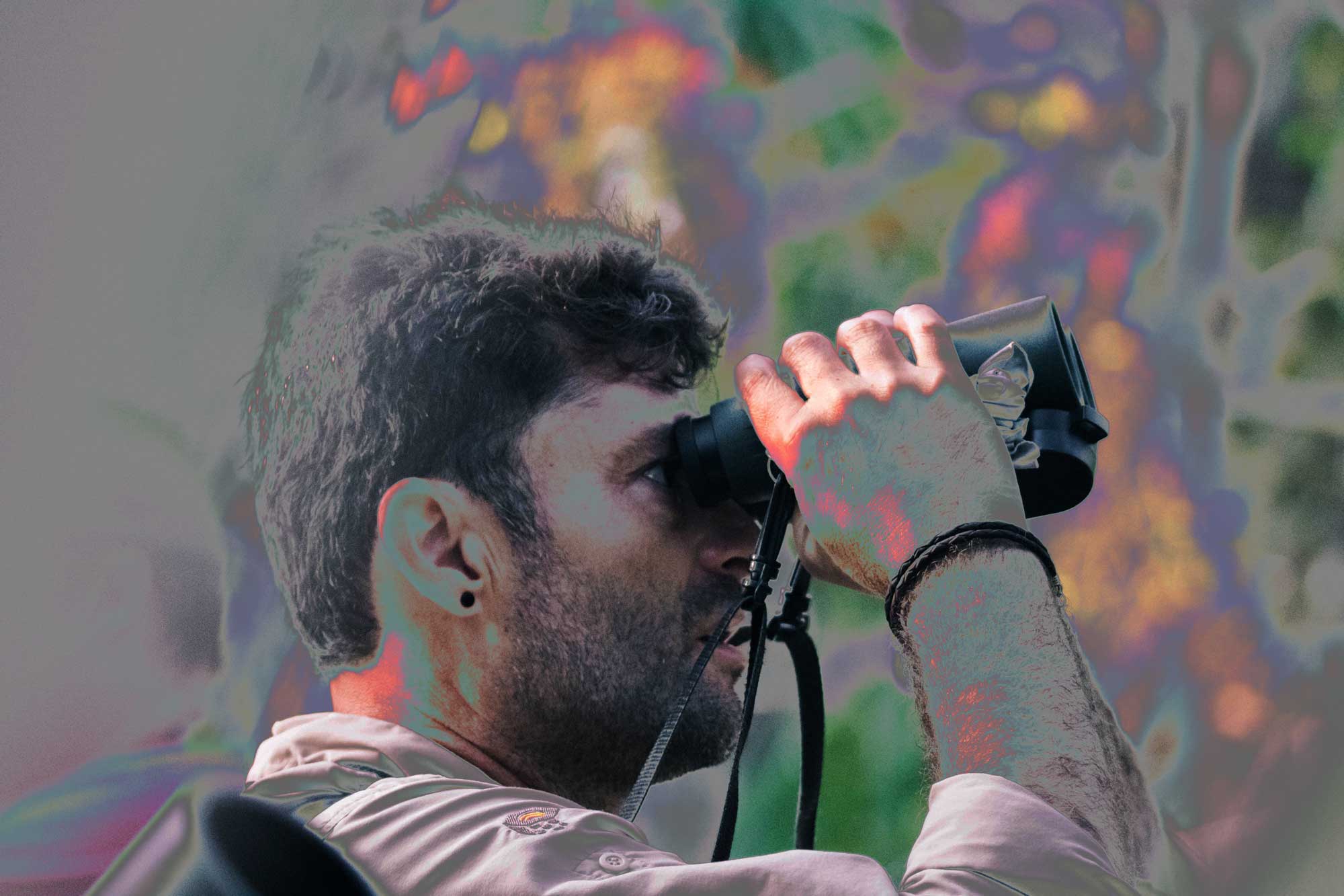 Man with binoculars
